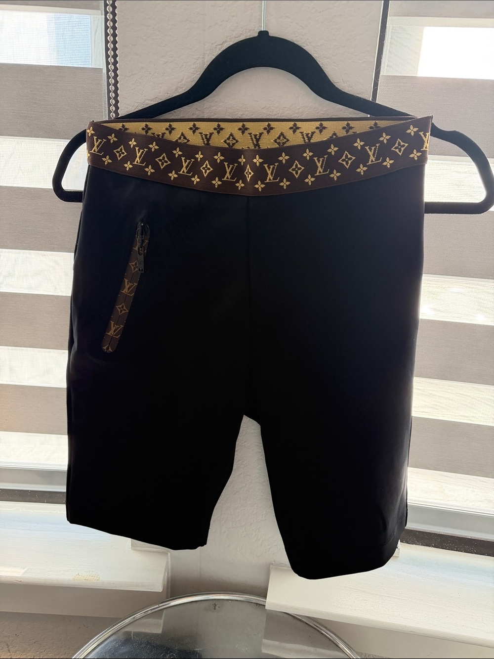 Louis Vuitton Black Shorts with Brown & Gold Monogram Trim